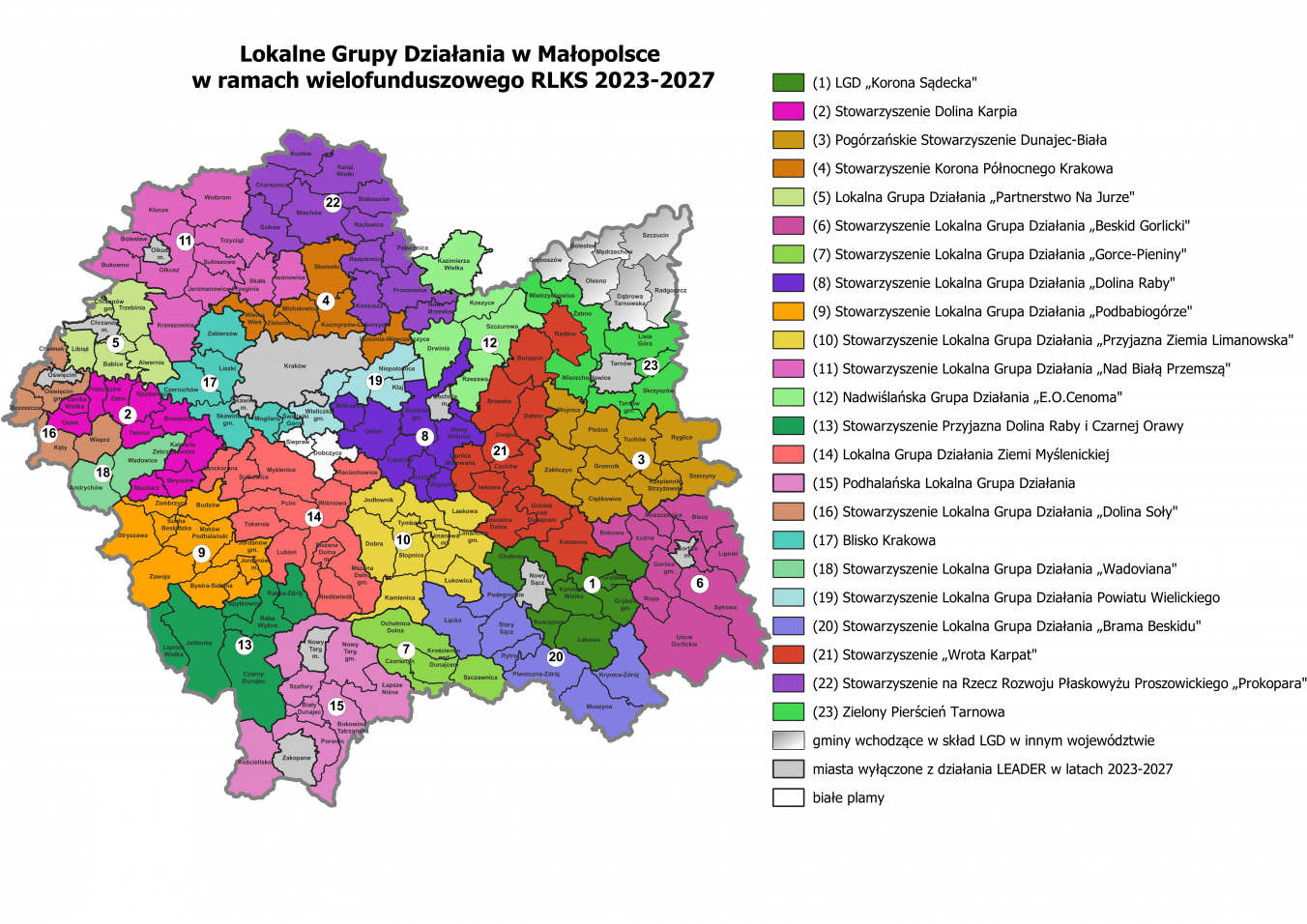 Mapa przedstawiająca Lokalne Grupy Działania